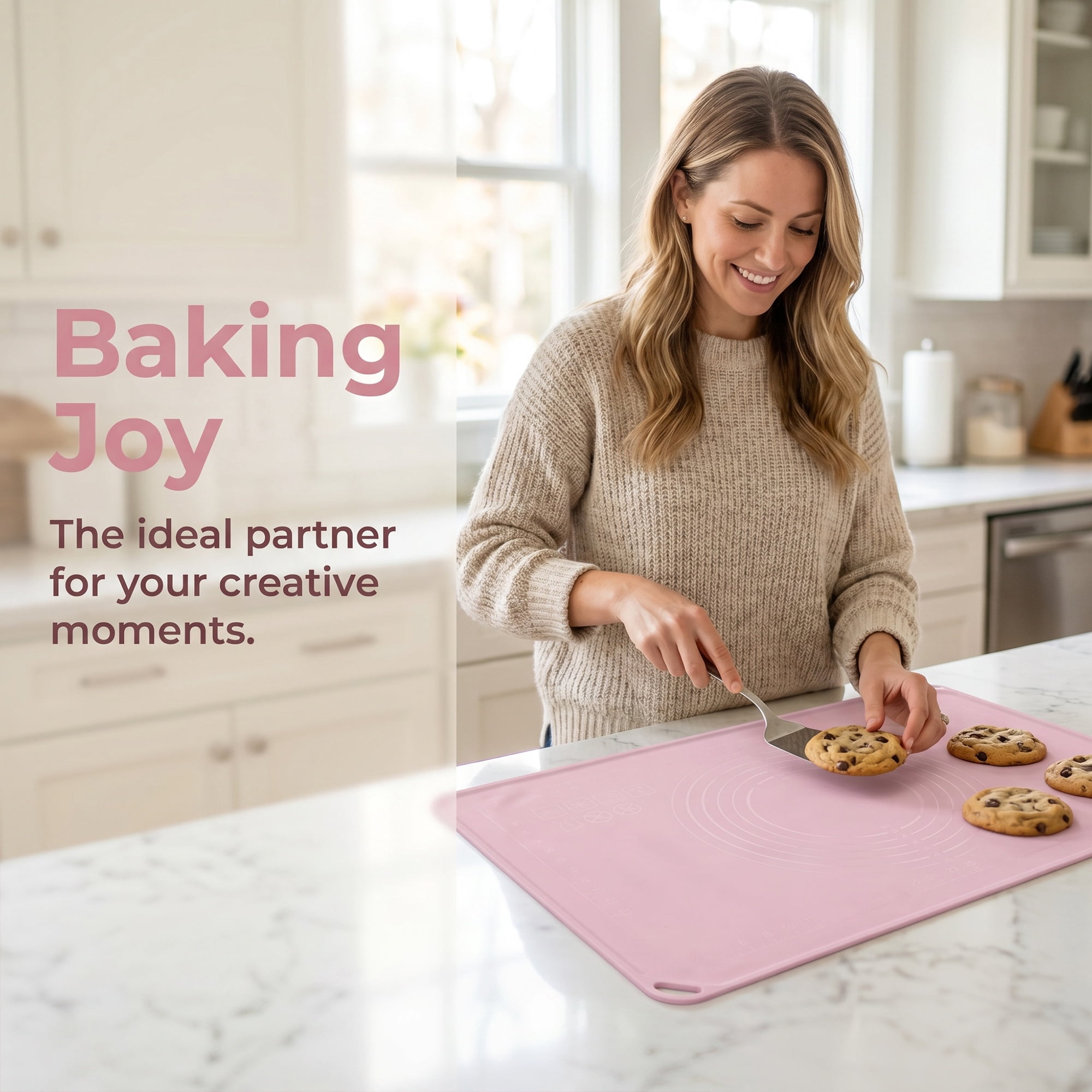 Unique Bargains Solid Color Silicone Pastry Baking Mat with Measurements Pink 15.7"x23.6"