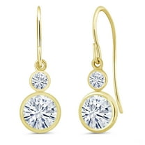Gem Stone King 14K Yellow Gold White Moissanite Drop Dangle Earrings for Women (1.80 Cttw, Gemstone Birthstone, Round 6MM and 3MM)