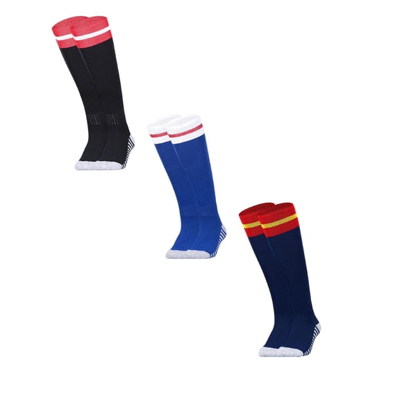 FUZHIQ 3 Pairs Kids Soccer Socks Striped Knee High Tube Socks Football Baseball Uniform Sports Socks for Boys Girls, 7-12 Years
