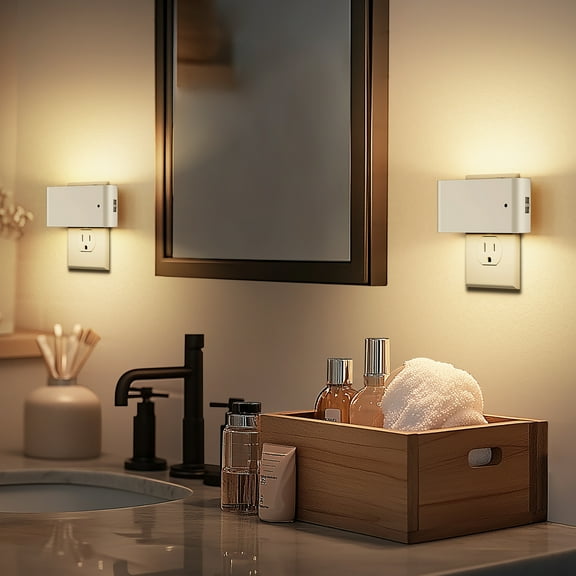 LOHASLED (Set of 4) Light Sensor LED Night Lights Black Square Plug in Night Light, 0-100LM Dimmable Dusk to Dawn Nightlights