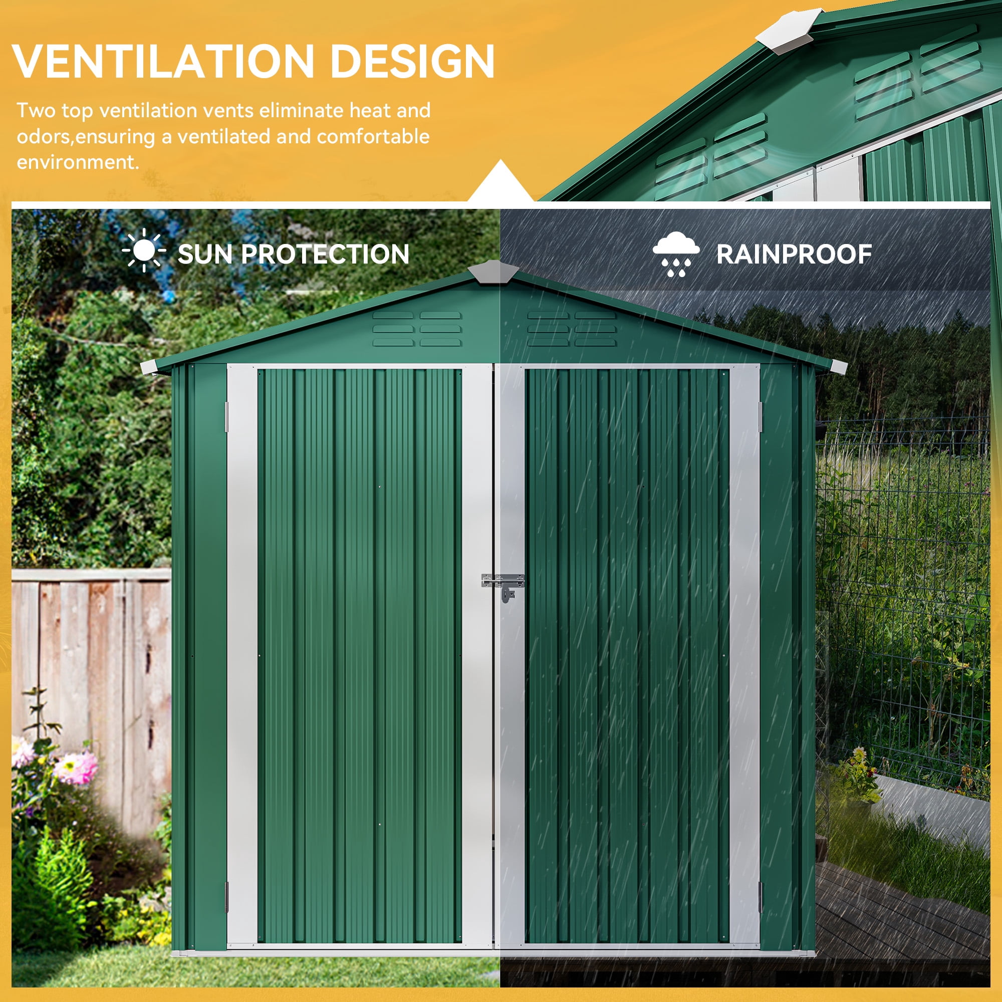 Uforic Multifunctional Metal Storage Sheds, 3.74 x 67.30 x 24.01 inches, Green