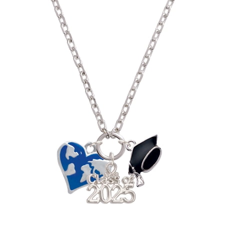 Delight Jewelry Silver-tone Enamel Earth Heart - Silver-tone Class of 2025 Graduation Zoey Necklace, 28"