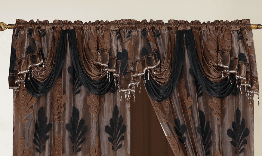 Complete Set Shopia 2 Tone Embroidery Luxury Jacquard Chiffon with Attached Valance with Beads and Tassels Window Curtain Bedroom, Living Room, and Dining Room (108 x 84 inches)