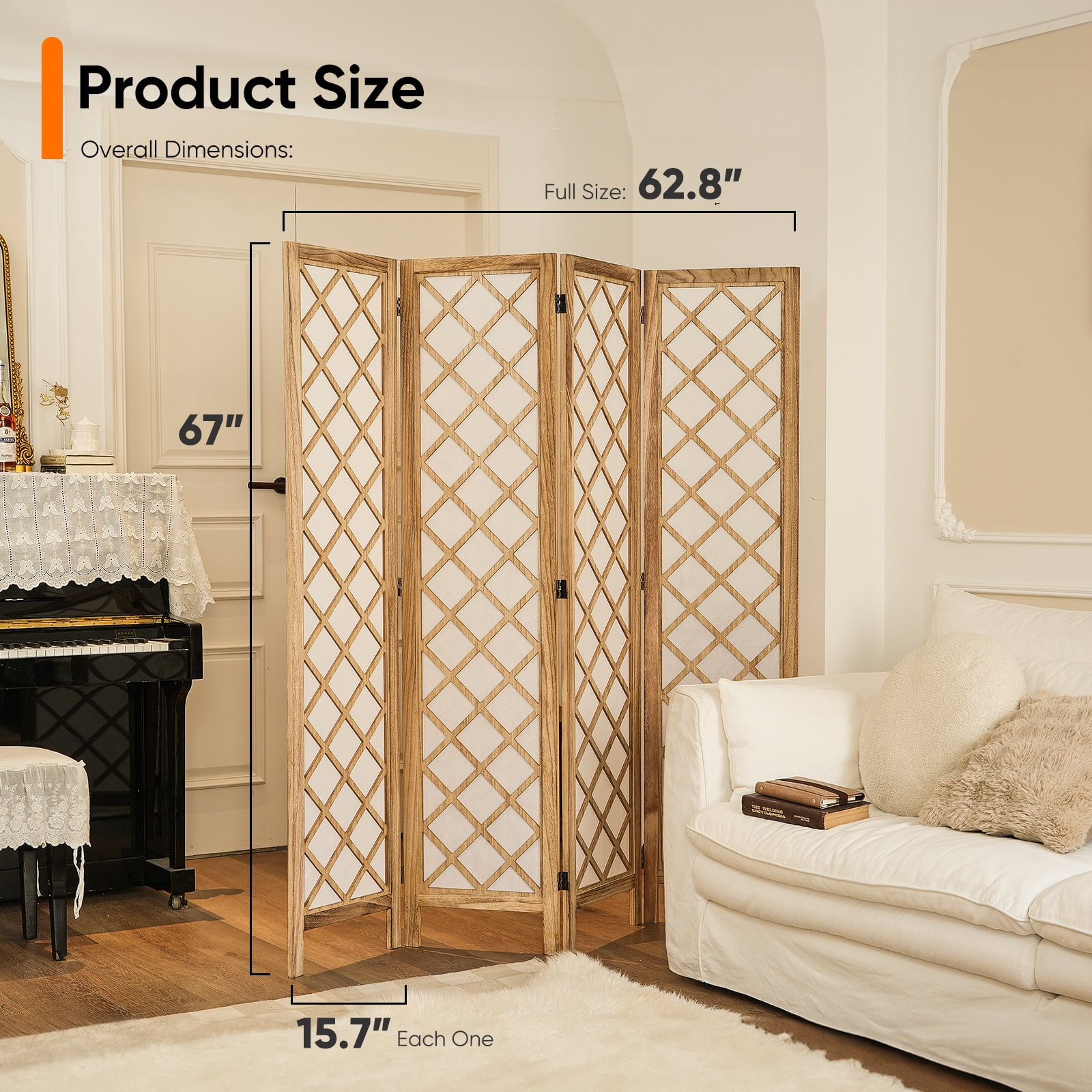 Jostyle 4/6 Panel Room Divider Privacy Screen - Foldable Partition Wood Frame