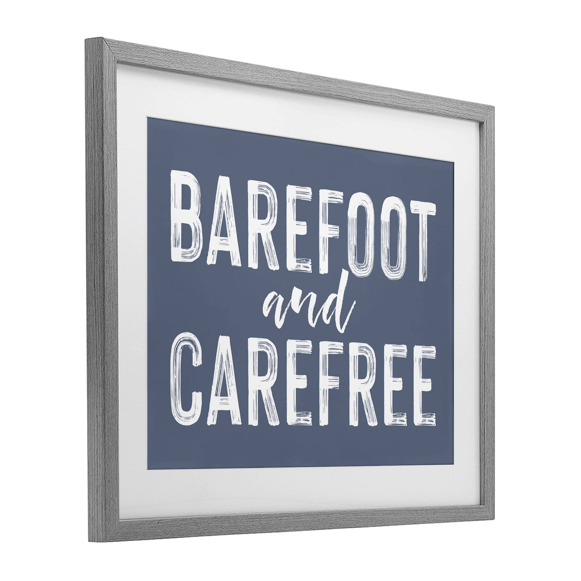 Barefoot & Carefree Blue Gray Framed Print Under Glass, design by Lettered and Lined