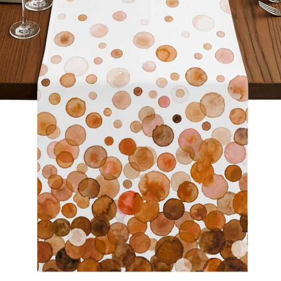 Ombre Brown Polka Dot Burlap Cotton Table Runner 13x36 Inches Short, Abstract Watercolor Geometric Farmhouse Table Runners, Outdoor Dining Tablecloths Decor for Baby Shower/Party/Wedding