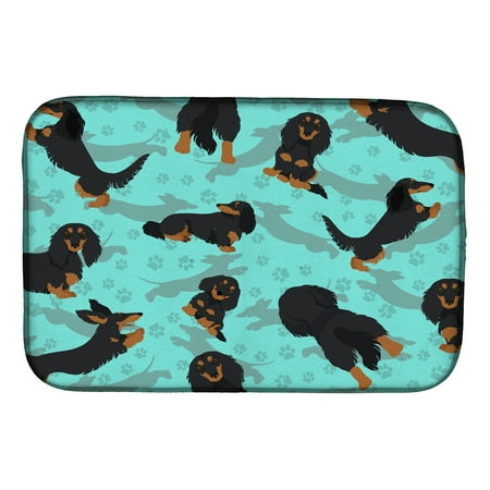 

Longhaired Black Tan Dachshund Dish Drying Mat 14 in x 21 in