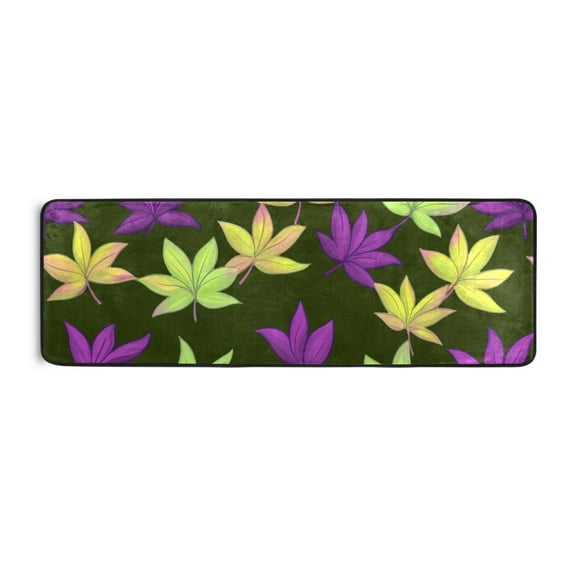 Purple Green Maple Leaves Runner Rug for Hallways Kitchen Non Slip 2'x 6' Washable Hall Carpet for Bedroom Entryway Laundry Room
