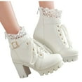 thumbnail image 4 of hopeusnice Women's Lace Up Ankle Boots Chunky Heel Buckle Block Heel Booties Comfortable Shoes Fall Winter Warm Boots White 41, 4 of 5