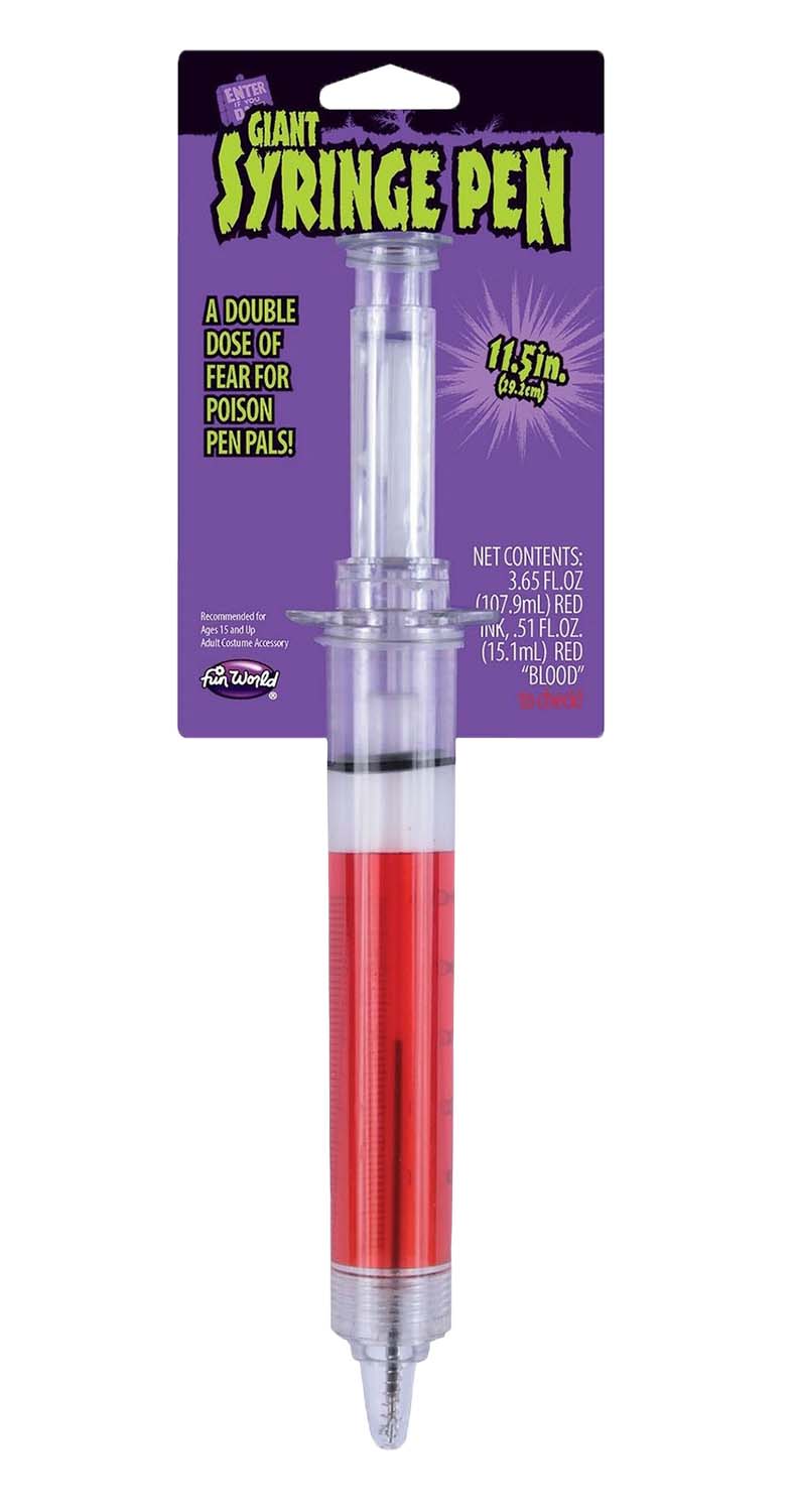 Funny Giant Syringe Pen 11.5" Fake Red Ink Mad Doctor Costume Accessory