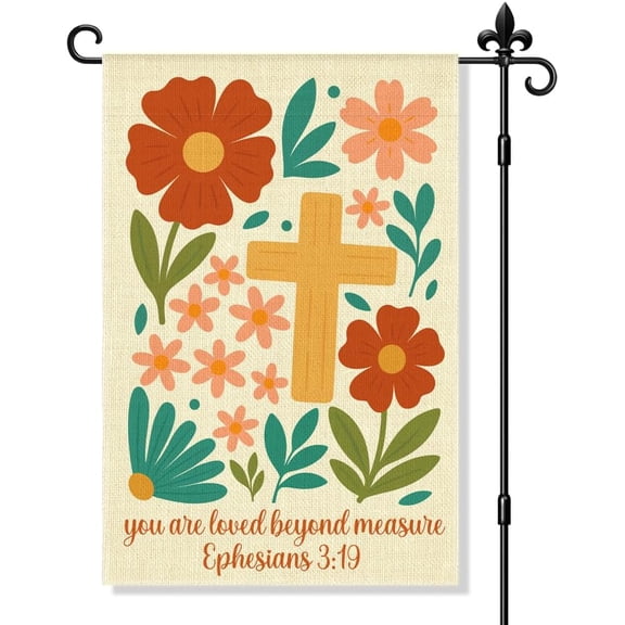 Religious Inspirational Garden Flag Double Sided Outdoor Yard Decor 12x18 Inch Vintage Floral Cross Christian Porch Decoration