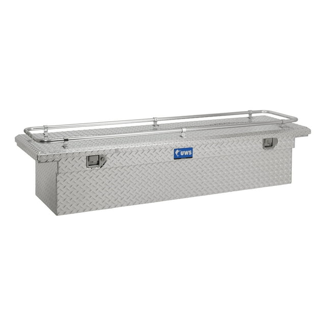 UWS TBS-69-LP-R Tool Box Crossover Low Profile; Single Lid; Diamond Tread; Bright; Aluminum; 69-7/8 Inch Length x 20 Inch Width x 14-1/2 Inch Height; With Lid Rail