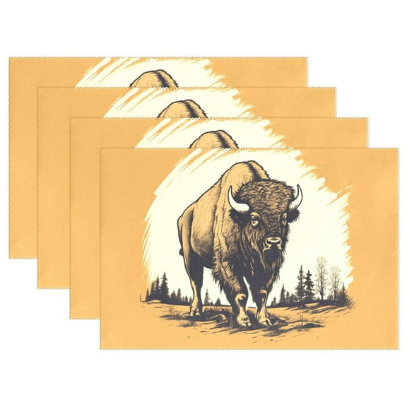 Bull Bison Trees 12×18 inch Placemats Heat Resistant Washable Foldable Rectangular Placemats Set Decoration Indoor Outdoor for Kitchen Dining Table 1PC