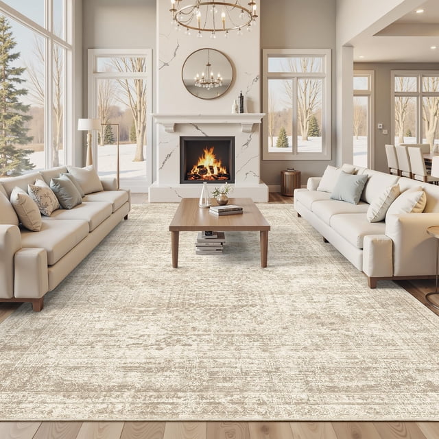 Alfombra de área Soalmost 305 x 366 cm beige antideslizante de pelo bajo