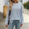 thumbnail image 2 of Shirts for Women Dressy Casual Striped Color Block Long Sleeve Round Neck Pullover Tee Tops Regular Fit Workout Blouses 2025 Trendy Clothes, 2 of 9