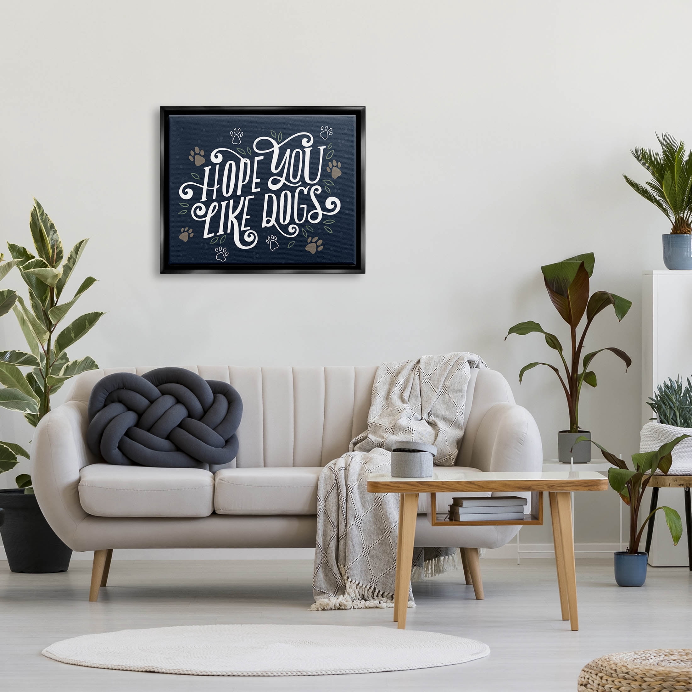 Hope You Like Dogs Animal Paw Typography Graphic Art Jet Black Framed Art Print Wall Art