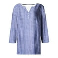 thumbnail image 5 of ZQUUVOU Women's T-Shirt Casual Printed V-Neck Button 3/4 Sleeve V-Neck Loose Blouse Blue (S), 5 of 5