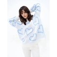 thumbnail image 4 of Women'S Casual Heart Print Crew Neck Long Sleeve Knit Top Loose Pullover Sweater Blue One Size, 4 of 5