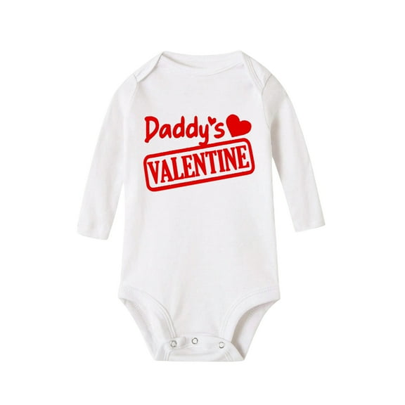 Generic Autumn Winter Seasonal Kids Fashion Kid Baby Valentine's Day Toddler Girls Boys Letter Heart Prints Crew Neck Long Sleeves Jumpsuit Romper(12-18 Months,White)