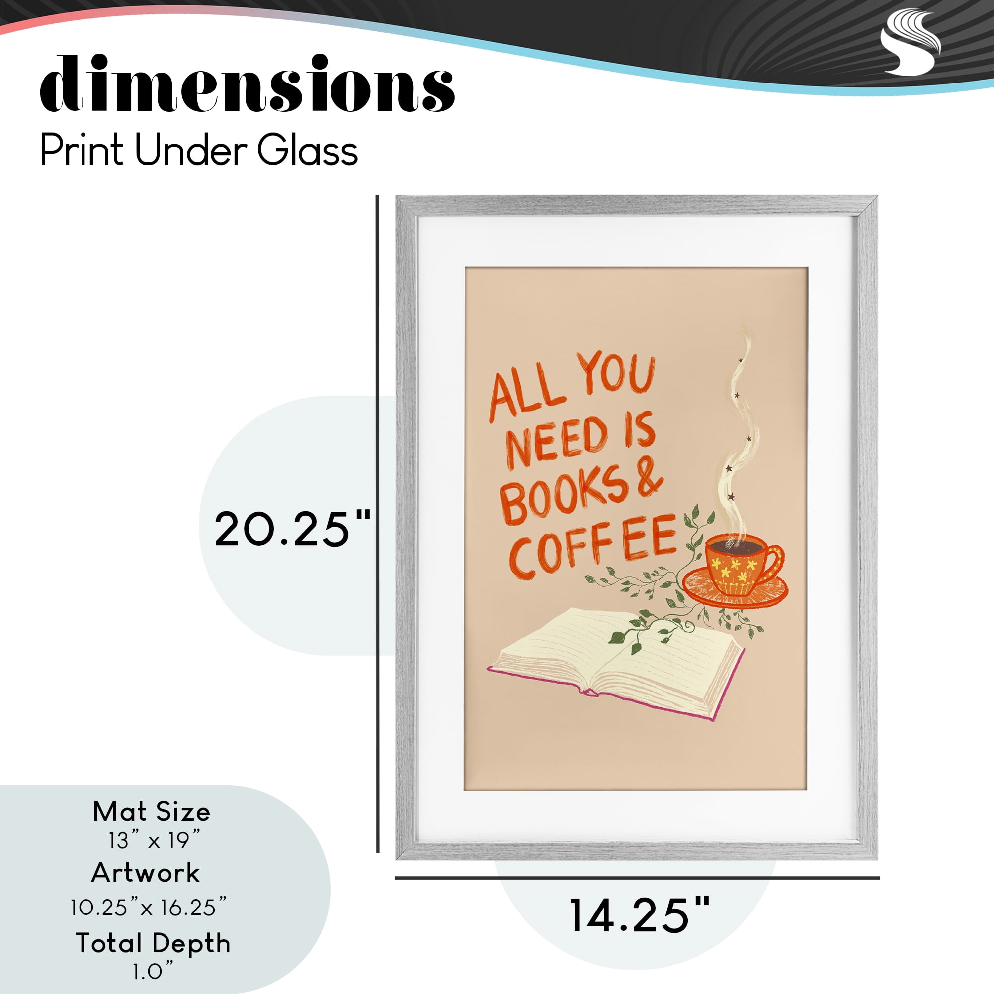 Need Books & Coffee Gray Framed Print Under Glass, design by Florentina Dolci