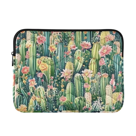 Quilted Padded Colorful Cactus Printed Laptop Sleeve Case for 13-14 inch