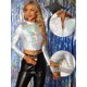 thumbnail image 2 of Blusa de Fiesta Allegra K para Mujer Corto con Cremallera y Manga Larga Plata L, 2 of 6