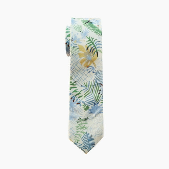 Tropical Botanical Cotton Tie – Fresh Floral & Leaf Pattern Summer Accessory