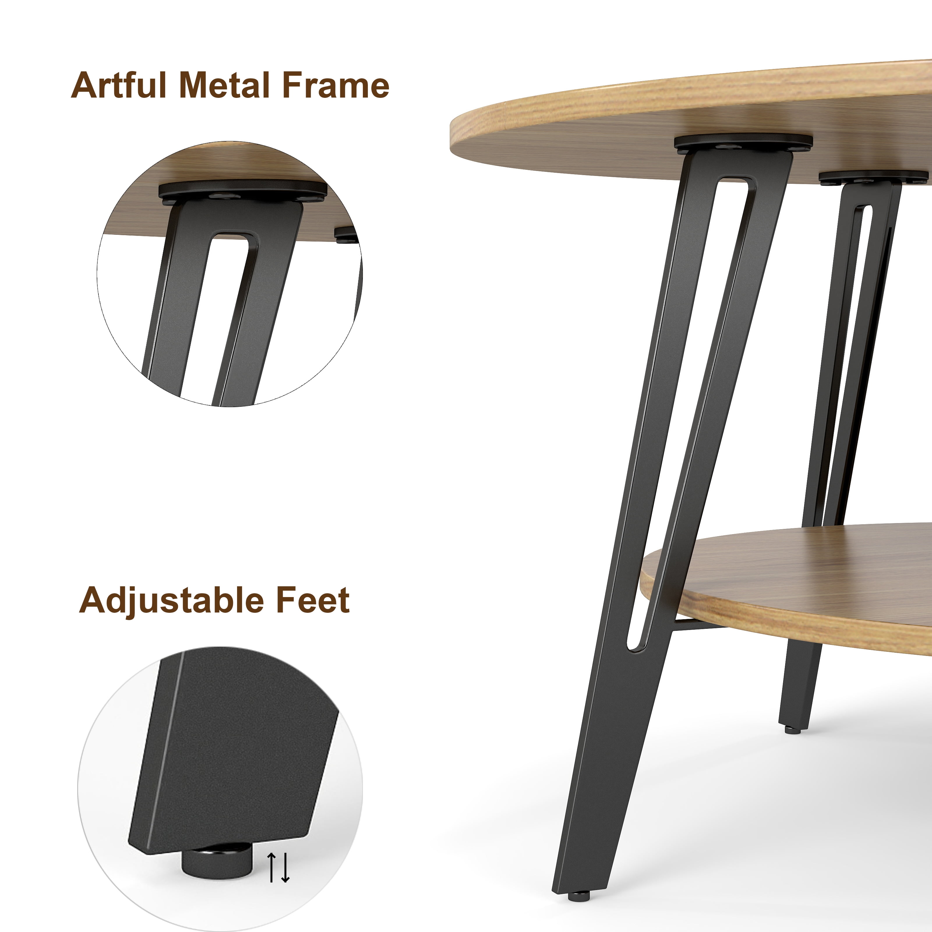 Manxile Round Coffee Table, 2 Tier Coffee Table with Storage for Living Room, Small Space & Apartment, Natural Oak