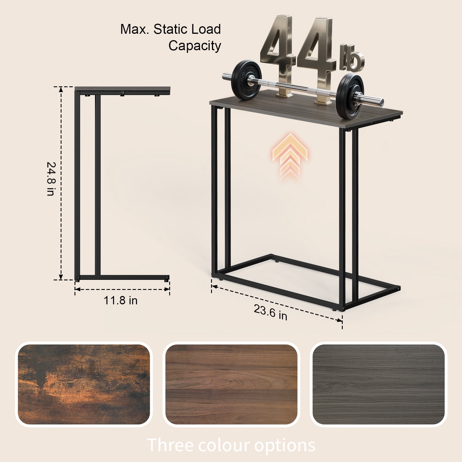 Krpimt C-Shaped End Table for Couch Sofa Side Table with Metal Frame for Bedroom, Living Room, 24.2"x 23.6"x 11.8"(HxWxD), Gray