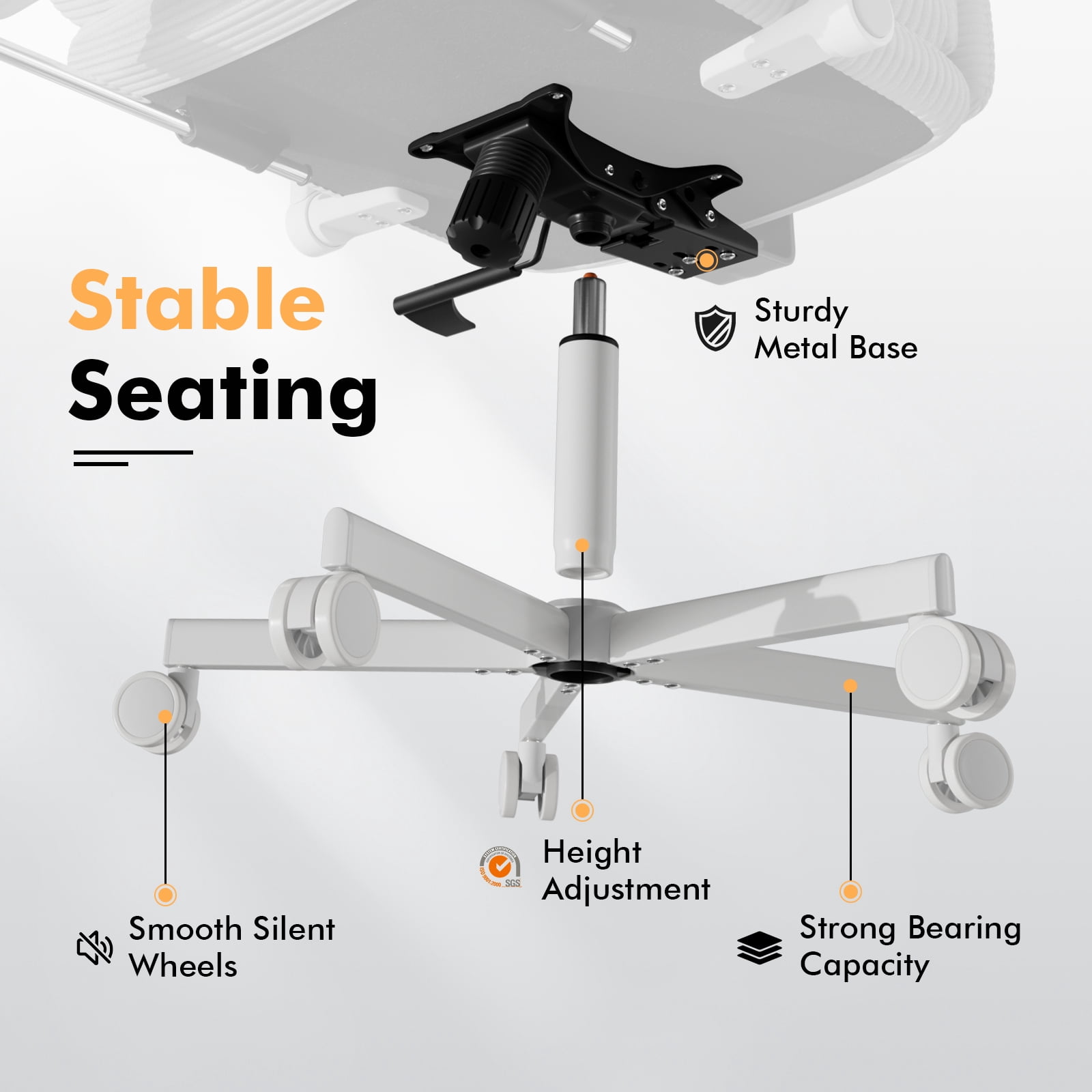 Ninecer Ergonomic Office Chair with Footrest, Big and Tall Computer Desk Chair for Adults, Adjustable Swivel Chair with Headrest Lumbar Support, Grey