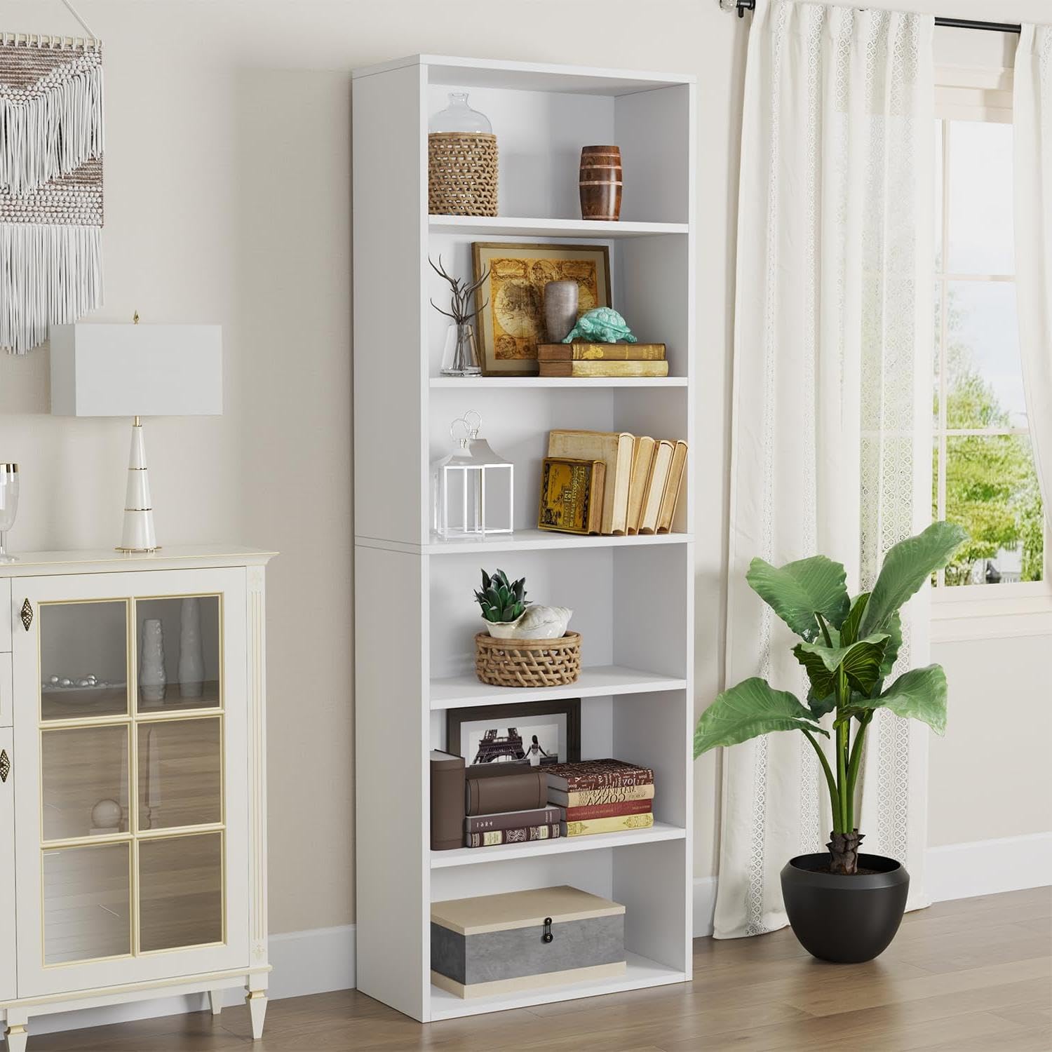 Bapipro Bookcase and Bookshelf, Floor Standing 6-Tier High Bookshelf, Display Storage Rack, Home Decorative Furniture, Suitable for Home Offices, Living Rooms, and Bedrooms,White