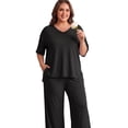 thumbnail image 4 of MINTREUS Lounge Sets for Women Plus Size Pajamas Knit pjs Short Sleeve Tops and Long Pants Soft Comfy 2 Piece Pajama Set, 4 of 10