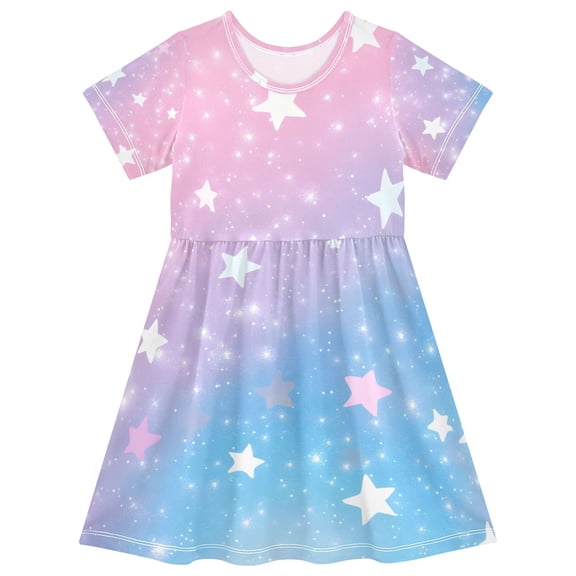 joogoo Glittering Stars Girls' Short Sleeve Dress Kids Dresses 5-6T