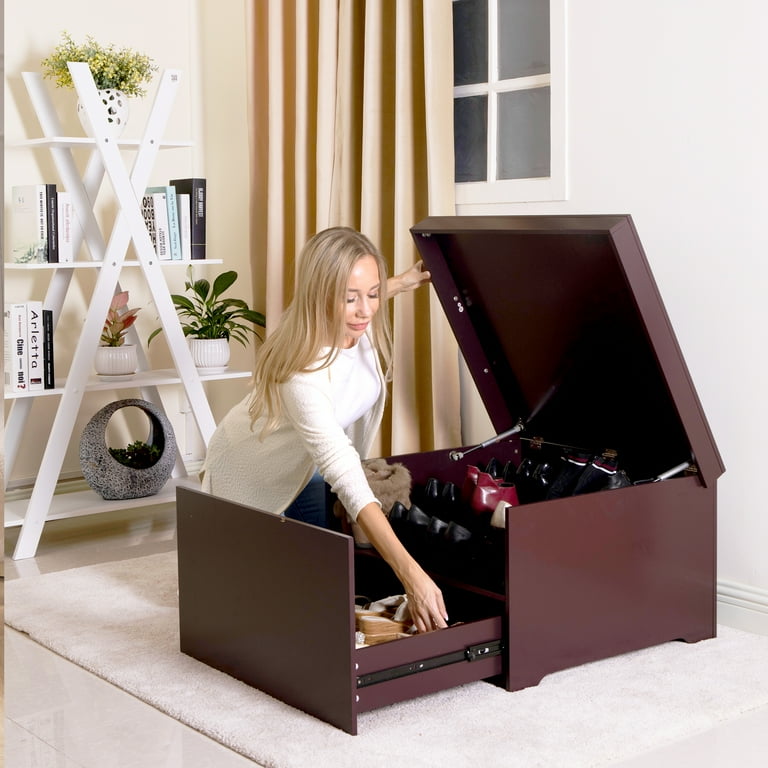 CoSoTower Wooden Shoe Storage Cabinet Shoe Ottoman Storage Box Brown Walmart