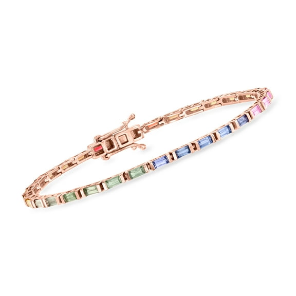 Ross-Simons 3.60 ct. t.w. Multicolored Sapphire Tennis Bracelet in 18kt Rose Gold Over Sterling, Women's, Adult
