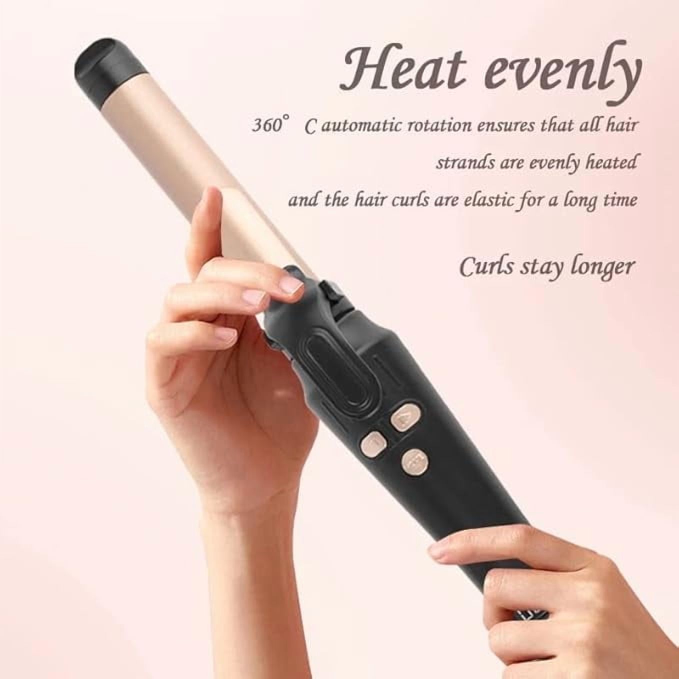 LCD Ceramic Curling Wand - 1 Inch Auto Rotating Titanium Barrel, 4 Adjustable Temps, Fast Heat-Up, Dual Voltage & Anti-Scald