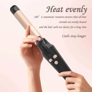 LCD Ceramic Curling Wand - 1 Inch Auto Rotating Titanium Barrel, 4 Adjustable Temps, Fast Heat-Up, Dual Voltage & Anti-Scald