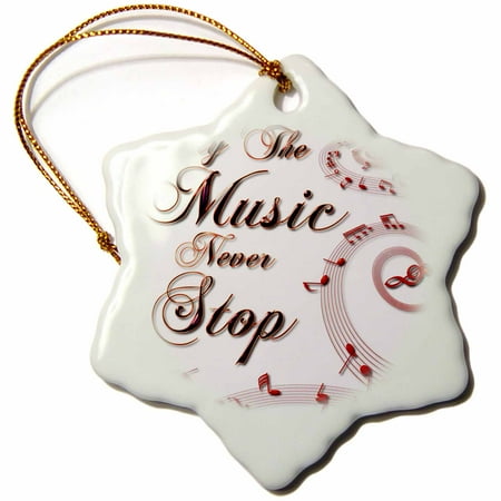 Music Notes Christmas Ornaments 3dRose May The Music Never Stop With Red Musical Notes, Snowflake Ornament, Porcelain, 3-inch ()