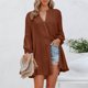 thumbnail image 5 of Blusas Casuales Blusas de otoño para mujer Blusas largas básicas de estilo bohemio Traje de algodón de un solo pecho Kuymtek Cafés para Mujer, 5 of 6