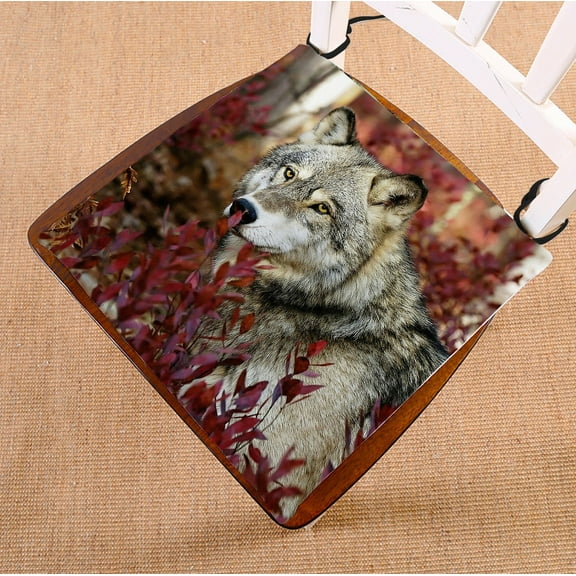PHFZK Animal Chair Pad, Grey Wolf in Beautiful Red Foliage Seat Cushion Chair Cushion Floor Cushion Two Sides Size 16x16 inches