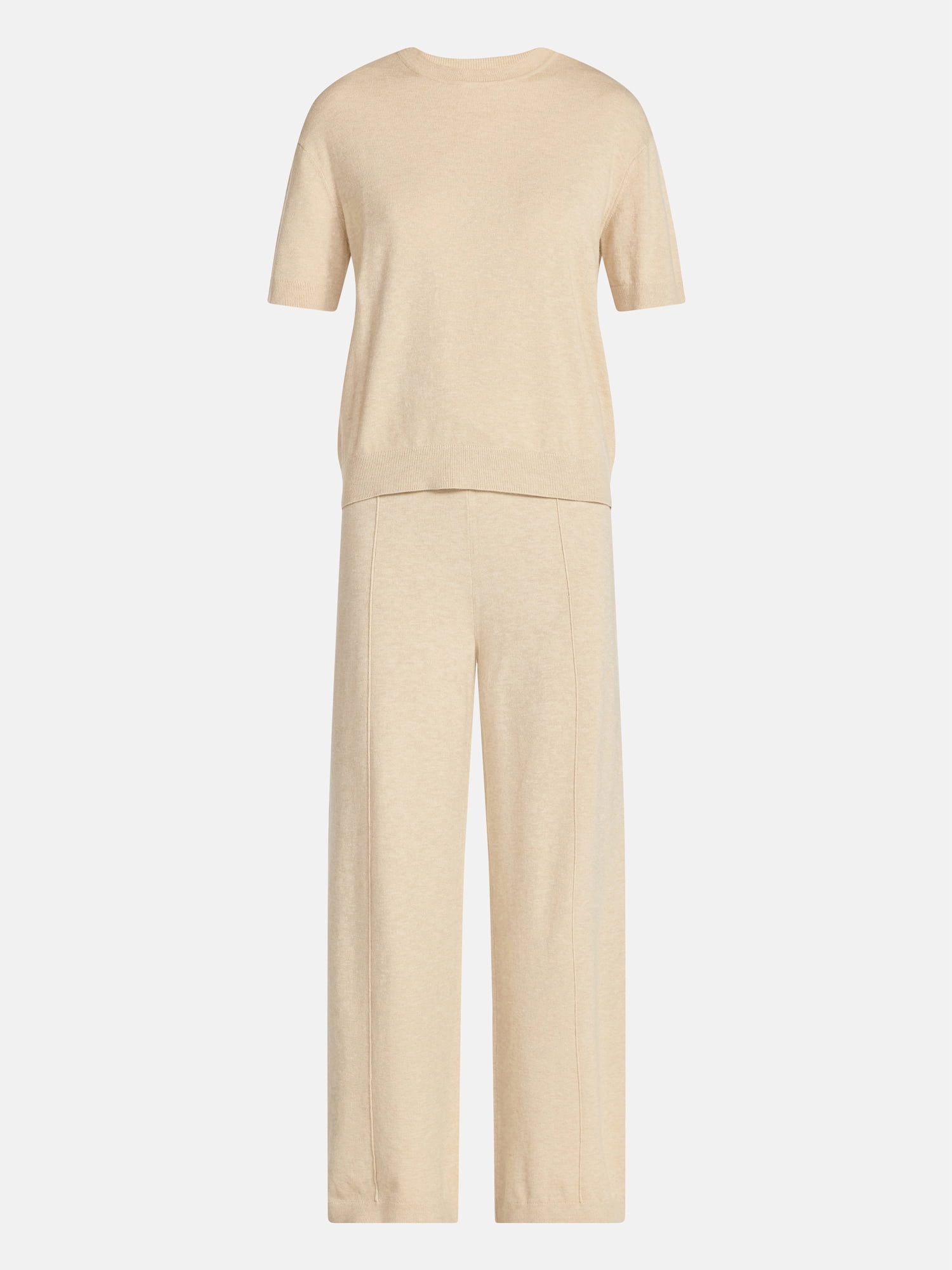 Time and Tru Women's Jersey Short Sleeve Top and Sweater Pants Set, 2-Piece, Sizes XS-3XL