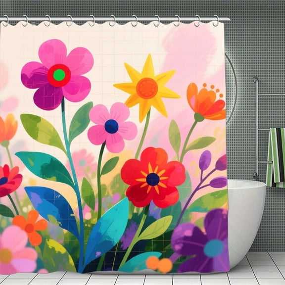 Flower Print Shower Curtain,Modern Fabric Waterproof Shower Curtain Set with Hooks 70.8×70.8Inch (180×180cm)