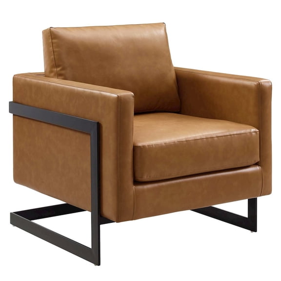 Modway Posse Faux Leather Upholstered Accent Chair in Black and Tan