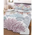 thumbnail image 3 of Quilts Twin-XL Size Bedding Set, Purple Coral Coastal Lightweight Quilted Comforter, Blue Conch Starfish Nautical Ocean Soft Reversible Bedspread Coverlet with Pillow Covers for All Season, 68" x 98", 3 of 7