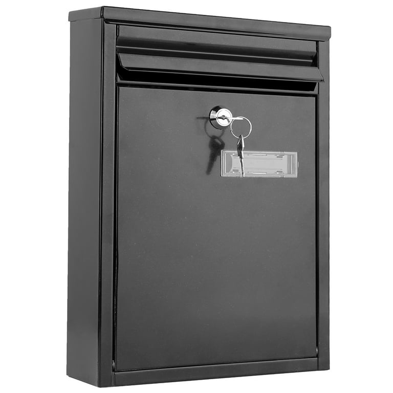 Mailboxes For Outside Wall Mount Mailbox, Locking Black Steel Mailbox For Letters & Small Packages – 14 X 3.8 X 12.5 Inches Locking Mailbox