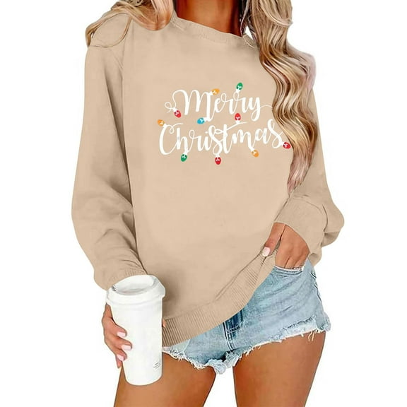 Women's Merry Christmas Oversized Pullover Sweatshirt With Lights - Holiday Xmas Sweater Top Fashion Winter Clothes
