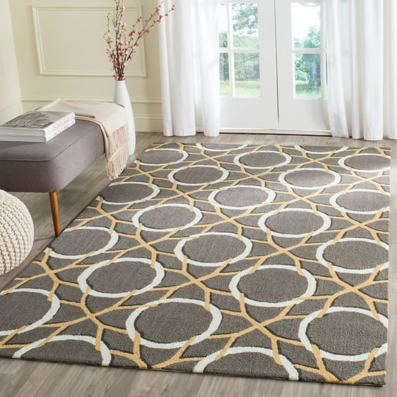 SAFAVIEH Four Seasons Vinal Floral Polyester Area Rug, Grey/Ivory, 5' x 8'