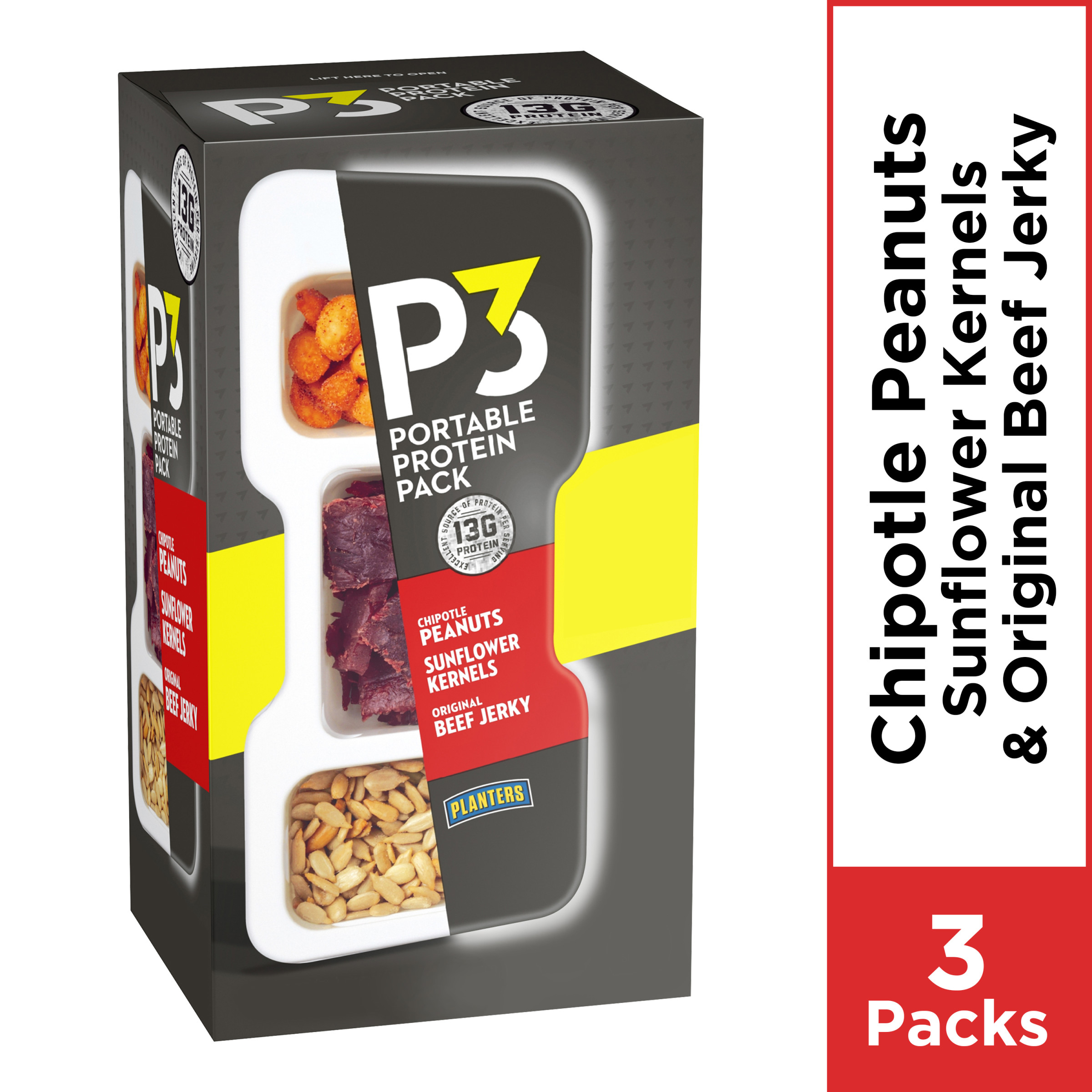 P3 Portable Protein Snack Pack with Chipotle Peanuts, Sunflower Kernels