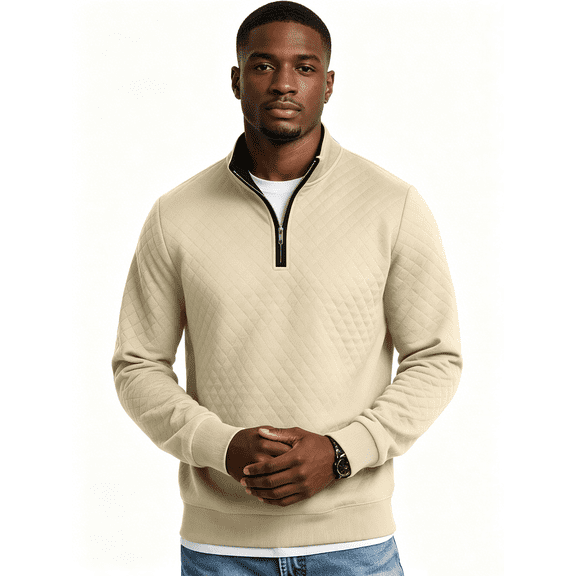 Busydd Quarter Zip Pullover Men with Quilted Texture Fashion Stand Collar Solid Color Long Sleeve Men's Sweatshirts 2XL