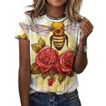 thumbnail image 3 of Bee And Flowers T-Shirt O Neck Oversize T-Shirts Short Sleeve Classic Tees Women Summer Graphic Tops, 3 of 5